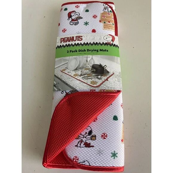 2 Pack Peanuts SNOOPY CHRISTMAS Dish Drying Mats 16 X 18” Gingerbread House NEW - Picture 1 of 16